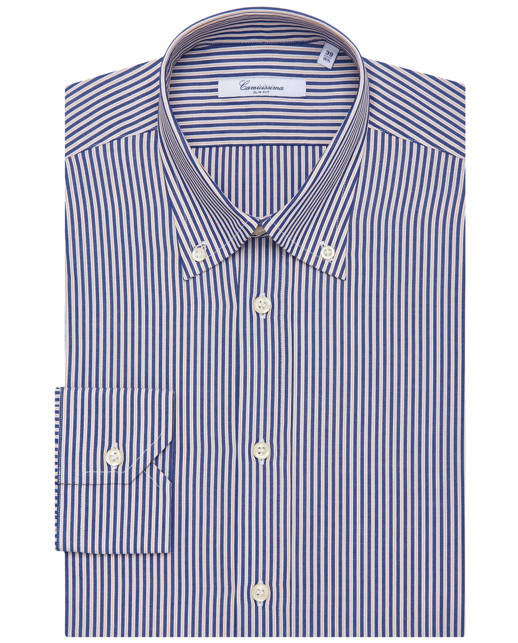 Camicia fancy cotone a righe bianca e blu button down