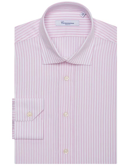 Camicia fancy rigata rosa e bianca francese_0