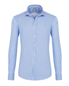 Camicia trendy azzurra a righe bianche, slim francese_0