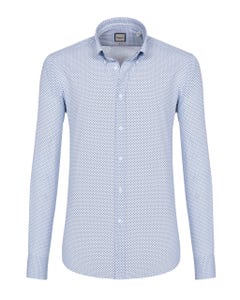 Camicia trendy bianca con microfantasia azzurra, slim button down_0
