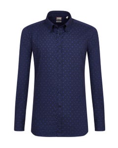 Camicia trendy blu con fantasia floreale, extra slim button down_0