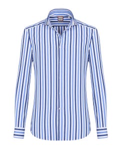 Camicia trendy a righe bianche, blu e azzurre, extra slim francese_0