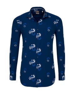 Camicia trendy blu scuro con fantasia floreale, extra slim francese_0