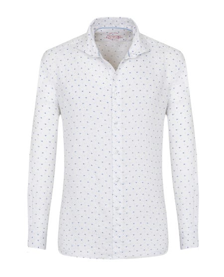 Camicia trendy lino bianca con microfantasia floreale francese_0
