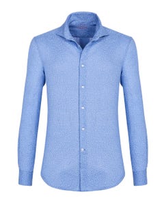 Camicia trendy in lino celeste con microfantasia floreale, extra slim francese_0