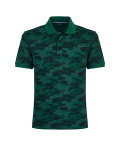 Polo in piquet verde con stampa camouflage, manica corta_0
